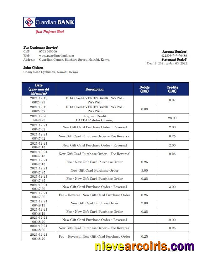 Kenya Guardian Bank statement